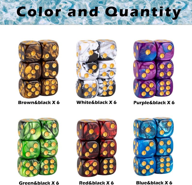 LAMJAM 36 Pieces 16mm Marble D6 Dice 6 Sided Dice Set Round Corner Board Game Dice for MTG DND Tenzi Farkle Yahtzee Bunco or Math Learning - Image 3